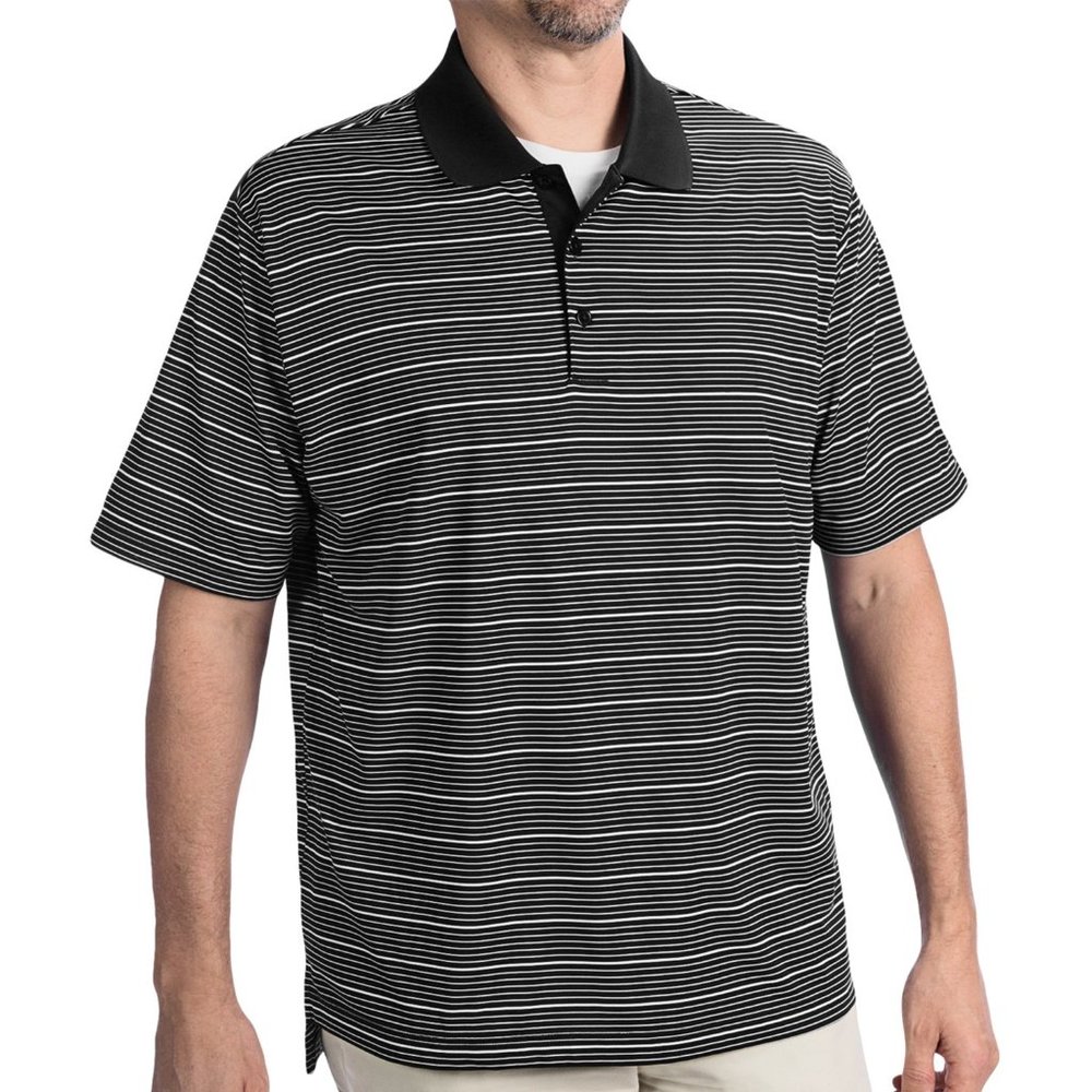 Adidas Black and White Striped Climalite Golf Polo Shirt, men's size Medium